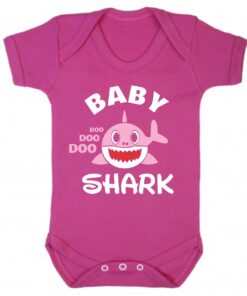 Baby Shark Pink Shark Short Sleeve Baby Vest Cerise