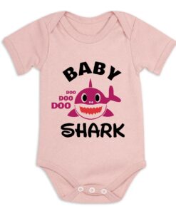 Baby Shark Pink Shark Short Sleeve Baby Vest Dusty Pink