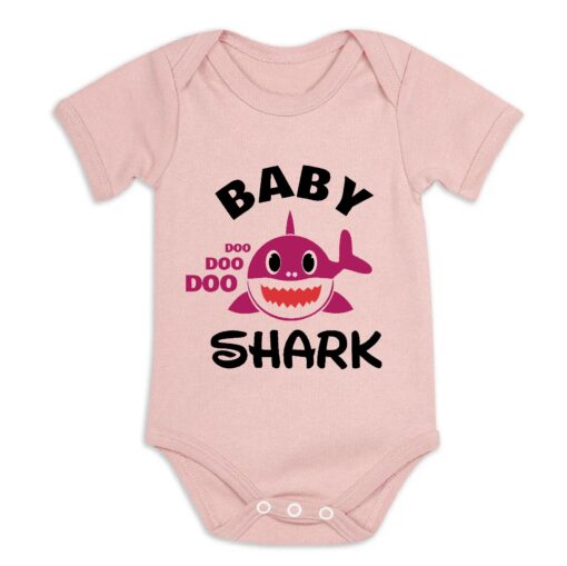 Baby Shark Pink Shark Short Sleeve Baby Vest Dusty Pink