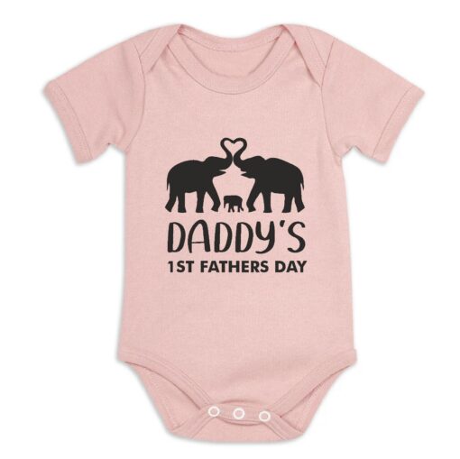 Daddy's 1st Fathers Day Short Sleeve Baby Vest Dusty Pink