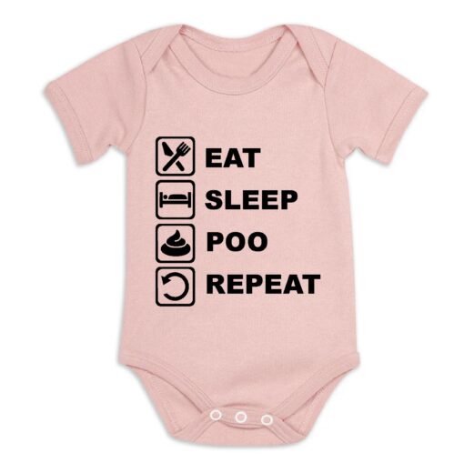Eat Sleep Poo Repeat Short Sleeve Baby Vest Dusty Pink