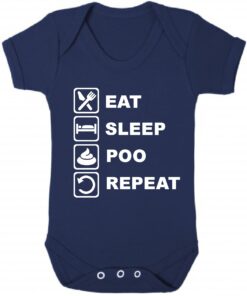 Eat Sleep Poo Repeat Short Sleeve Baby Vest Navy