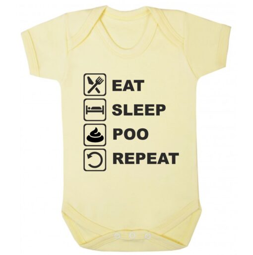 Eat Sleep Poo Repeat Short Sleeve Baby Vest Yellow