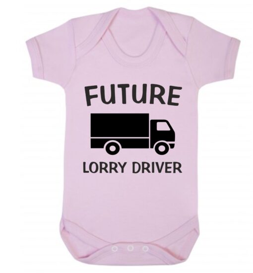 Future Lorry Driver Short Sleeve Baby Vest Baby Pink
